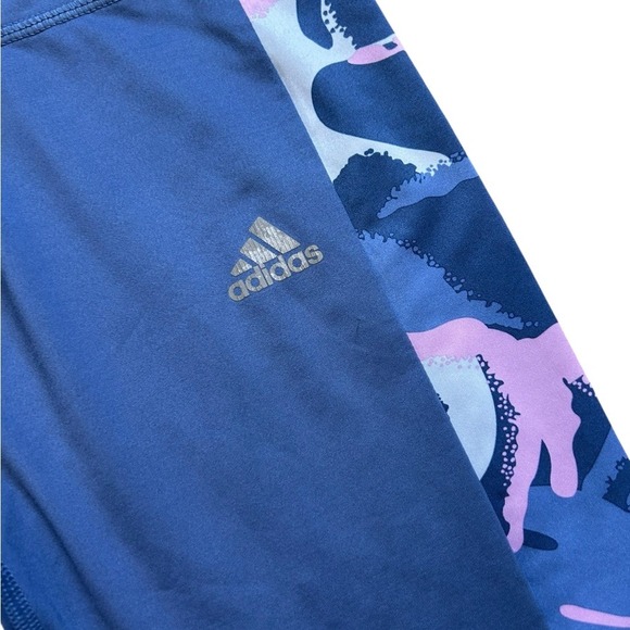Adidas Kids Blue Patterned Leggings side pocket size M (10/12) - Picture 2 of 8